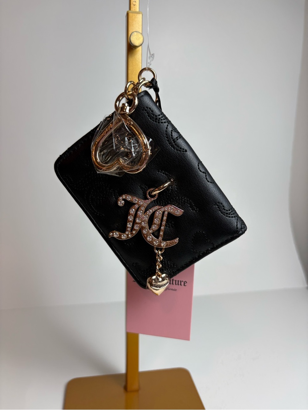 ✨Juicy Couture Black Quilted Card Holder Keychain with Crystal JC Logo